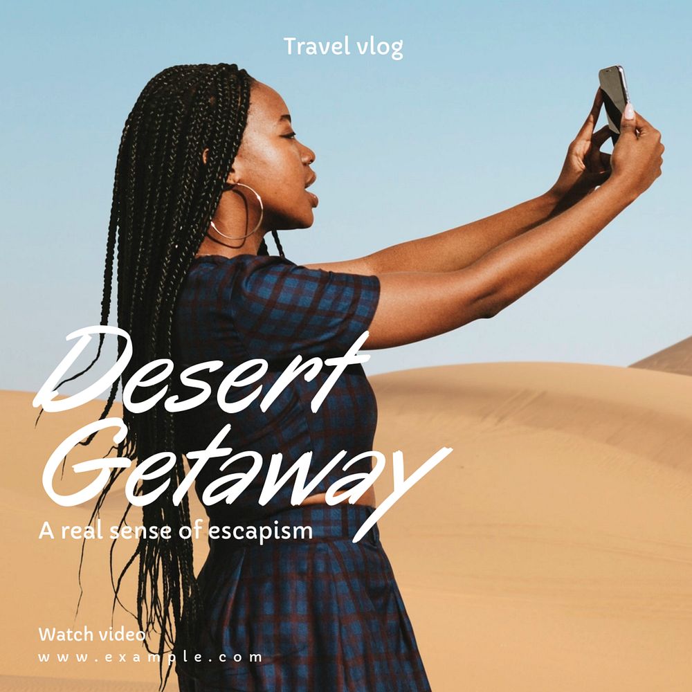 Desert getaway Instagram post template, editable text