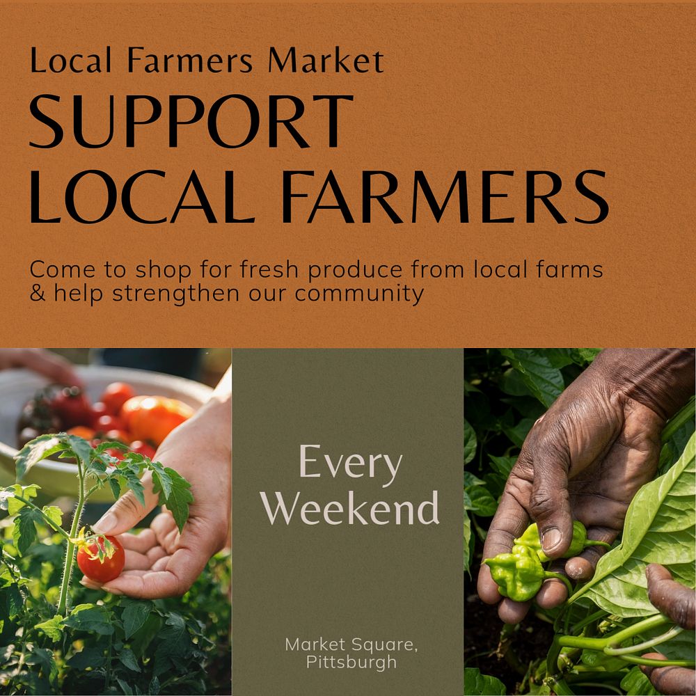 Support local farmers Instagram post template, editable text