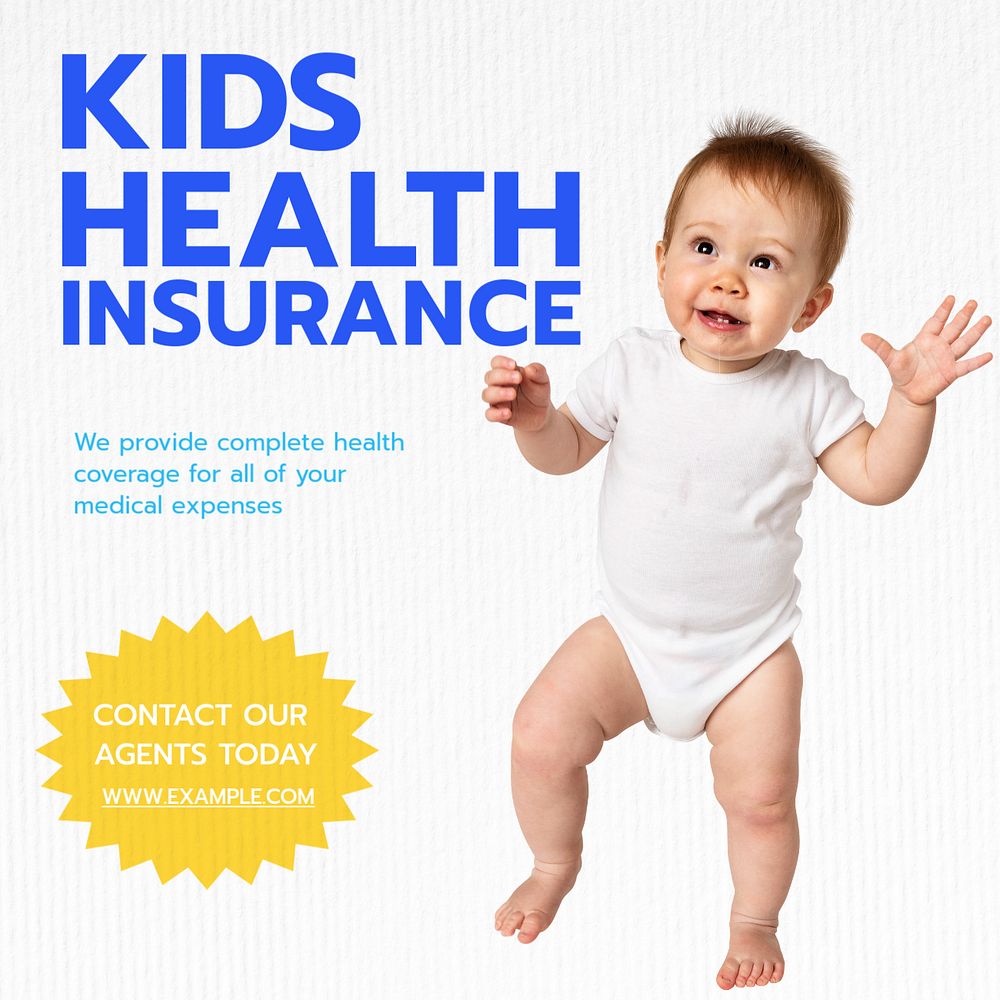 Kids insurance Instagram post template, editable text