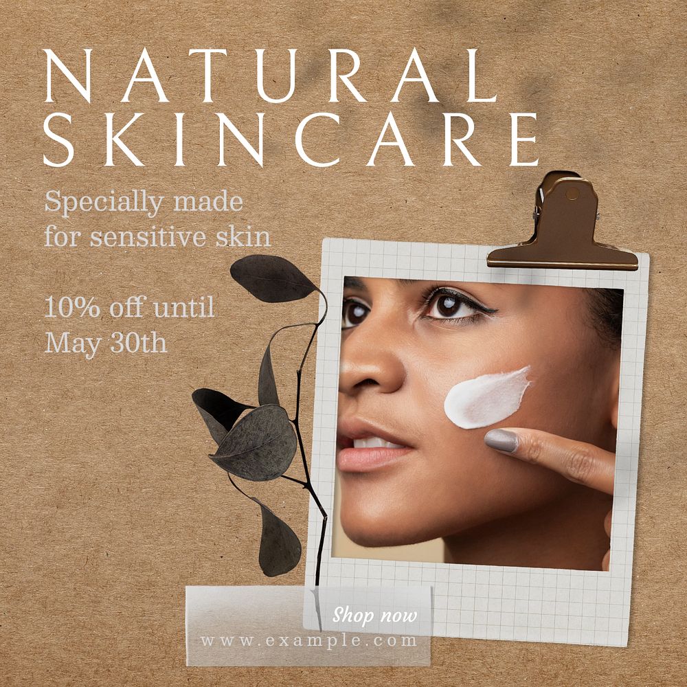 Natural skincare Instagram post template, editable text