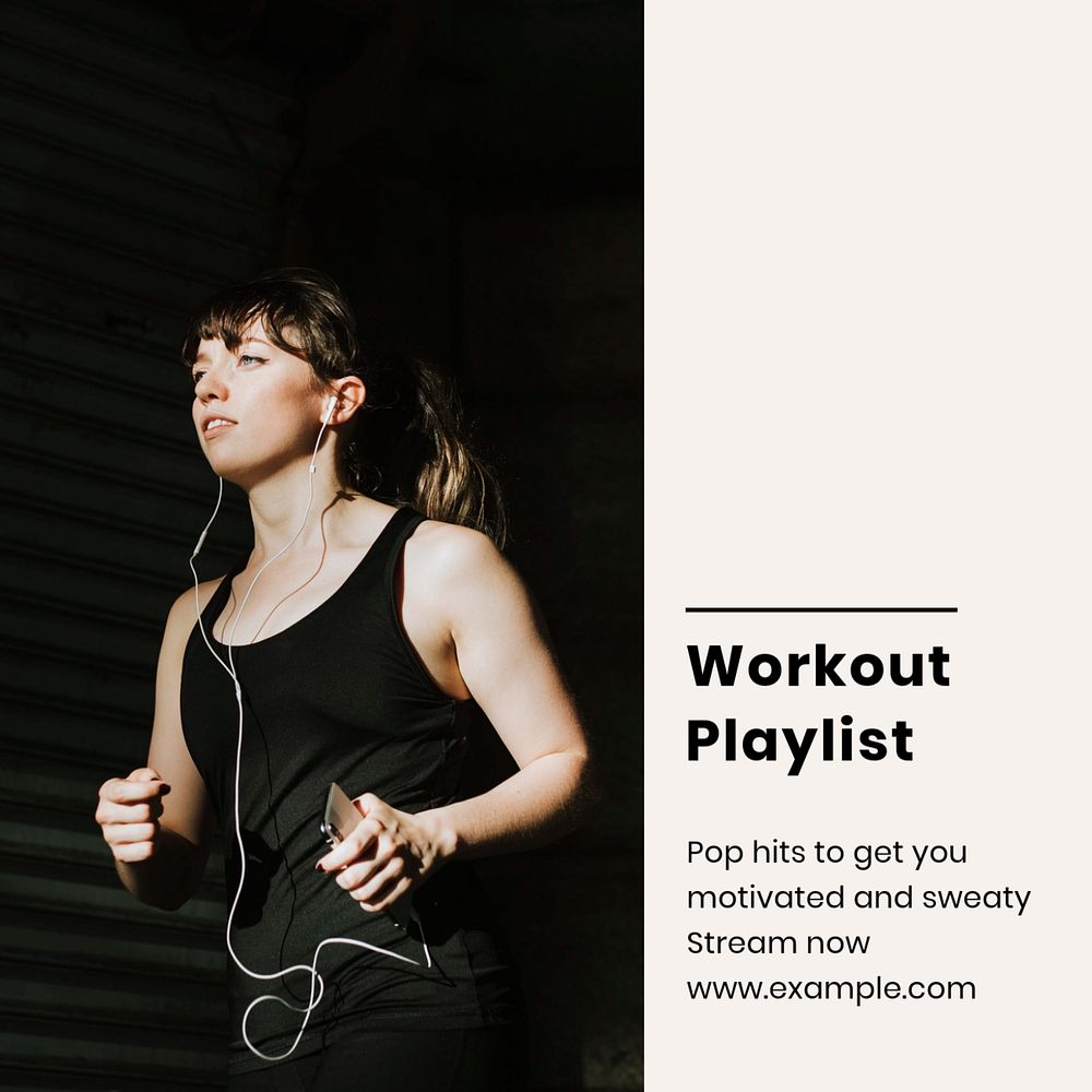 Workout playlist Instagram post template, editable text