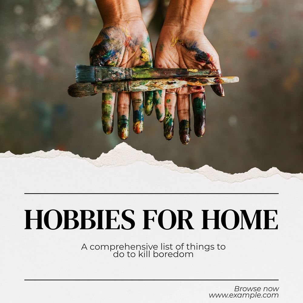 Hobbies for home Instagram post template, editable text