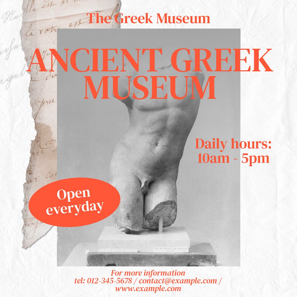 Ancient Greek Museum Instagram post template, editable text