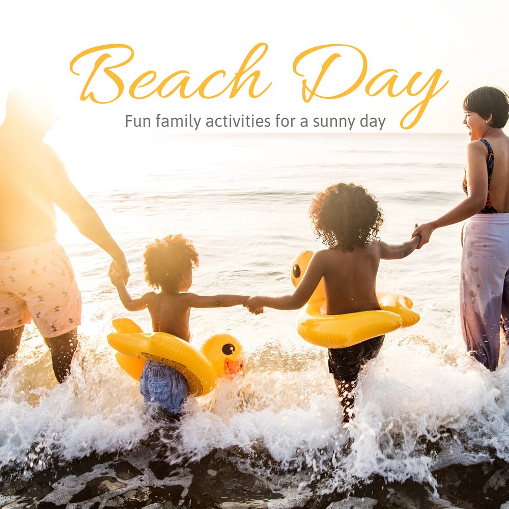 Beach day Instagram post template, editable text