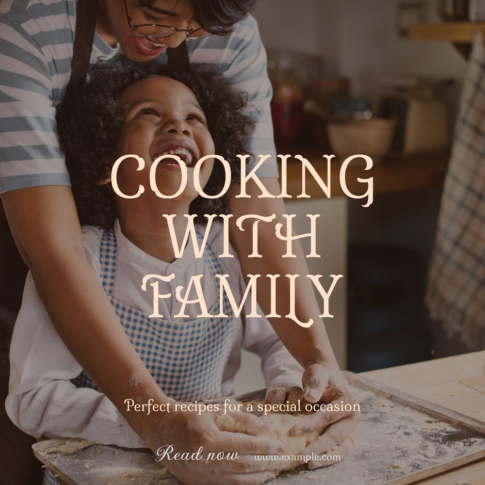 Family cooking recipes Instagram post template, editable text