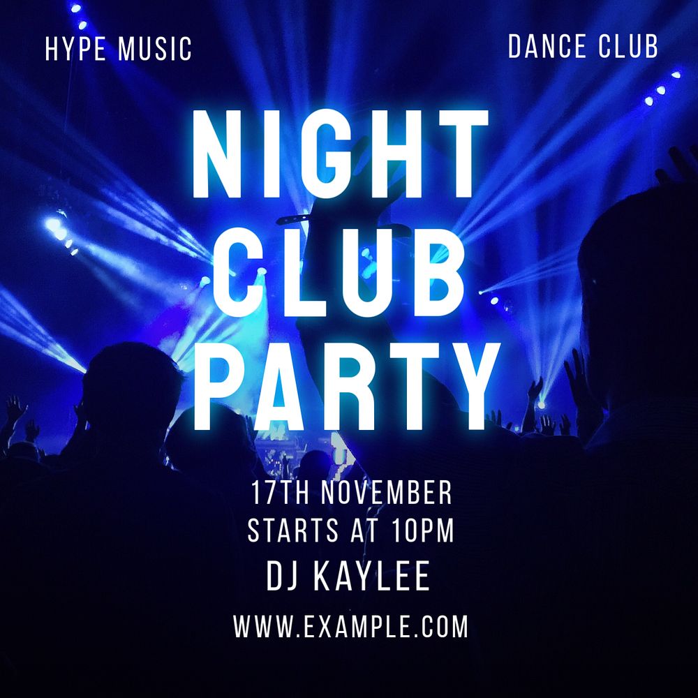 Night club party Instagram post template, editable text