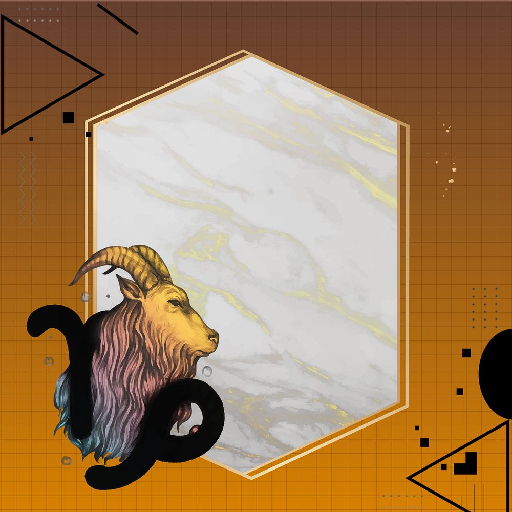 Capricorn goat zodiac background, editable marble hexagon frame