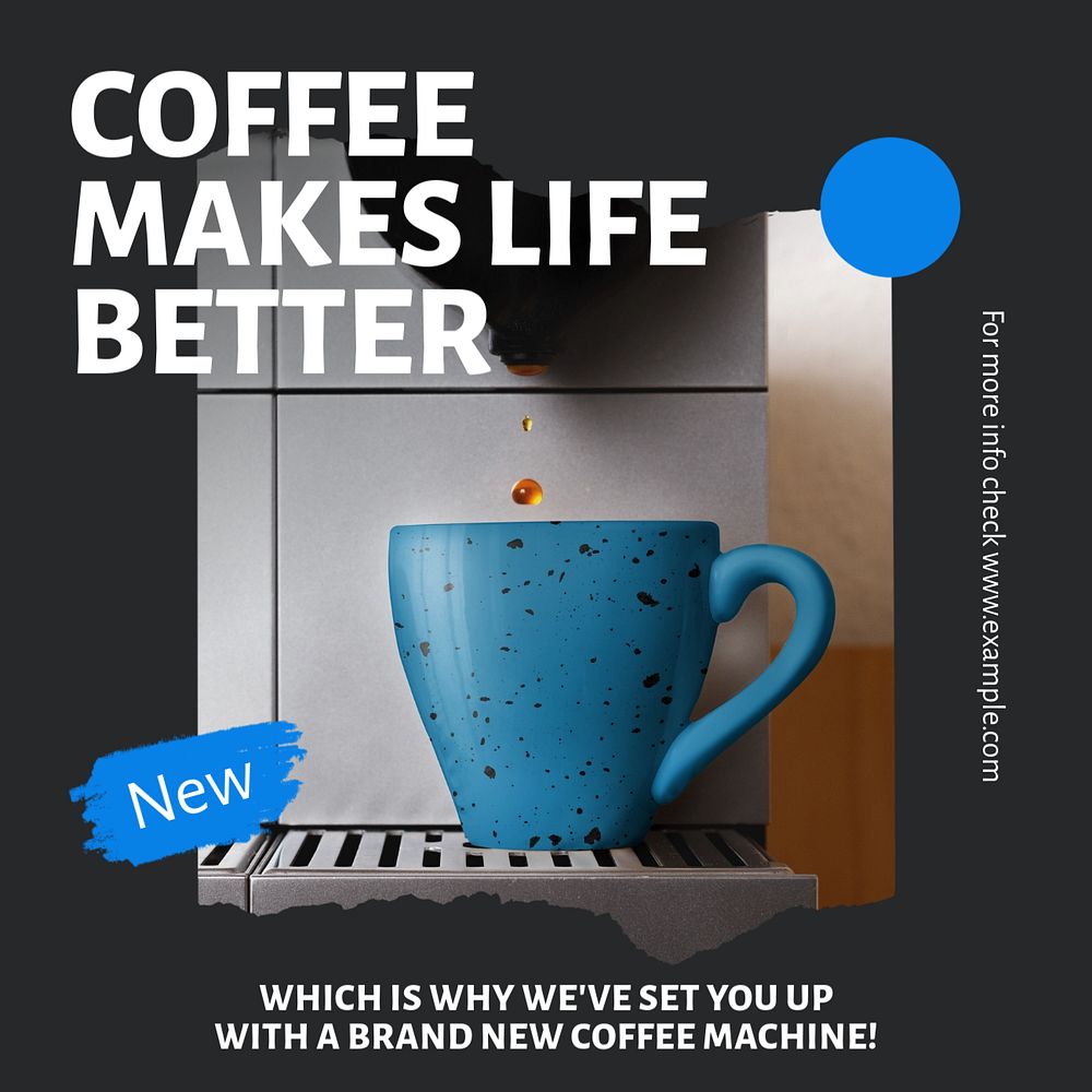 Coffee machine Instagram post template, editable text