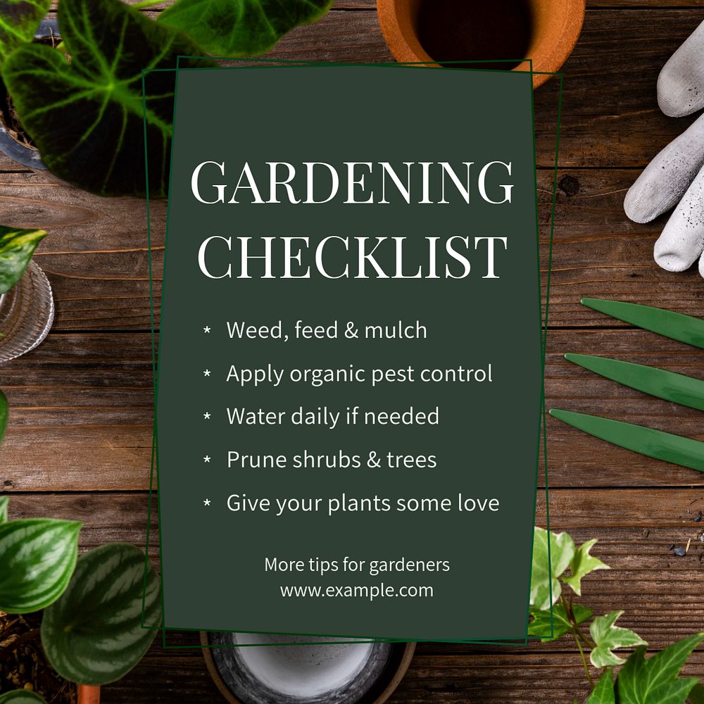 Gardening checklist  Instagram post template, editable text