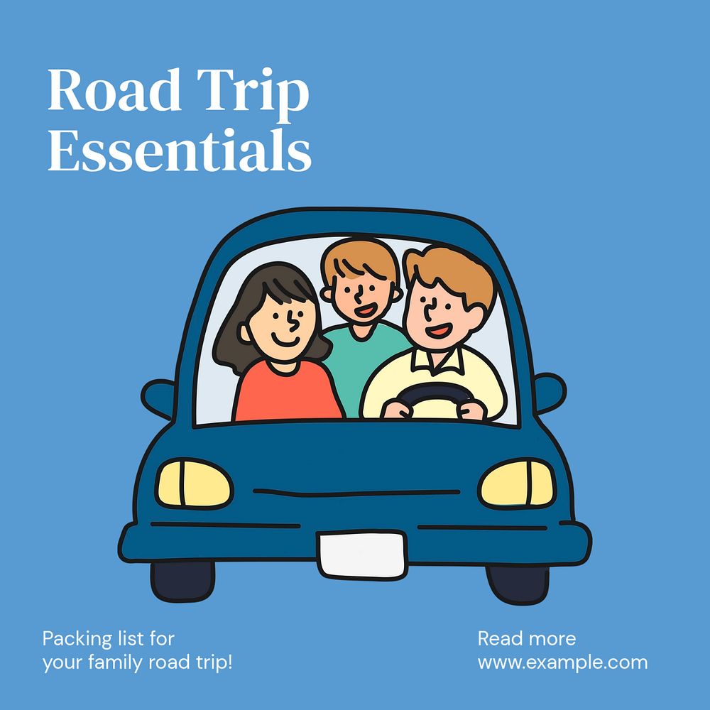 Road trip essentials Instagram post template, editable text