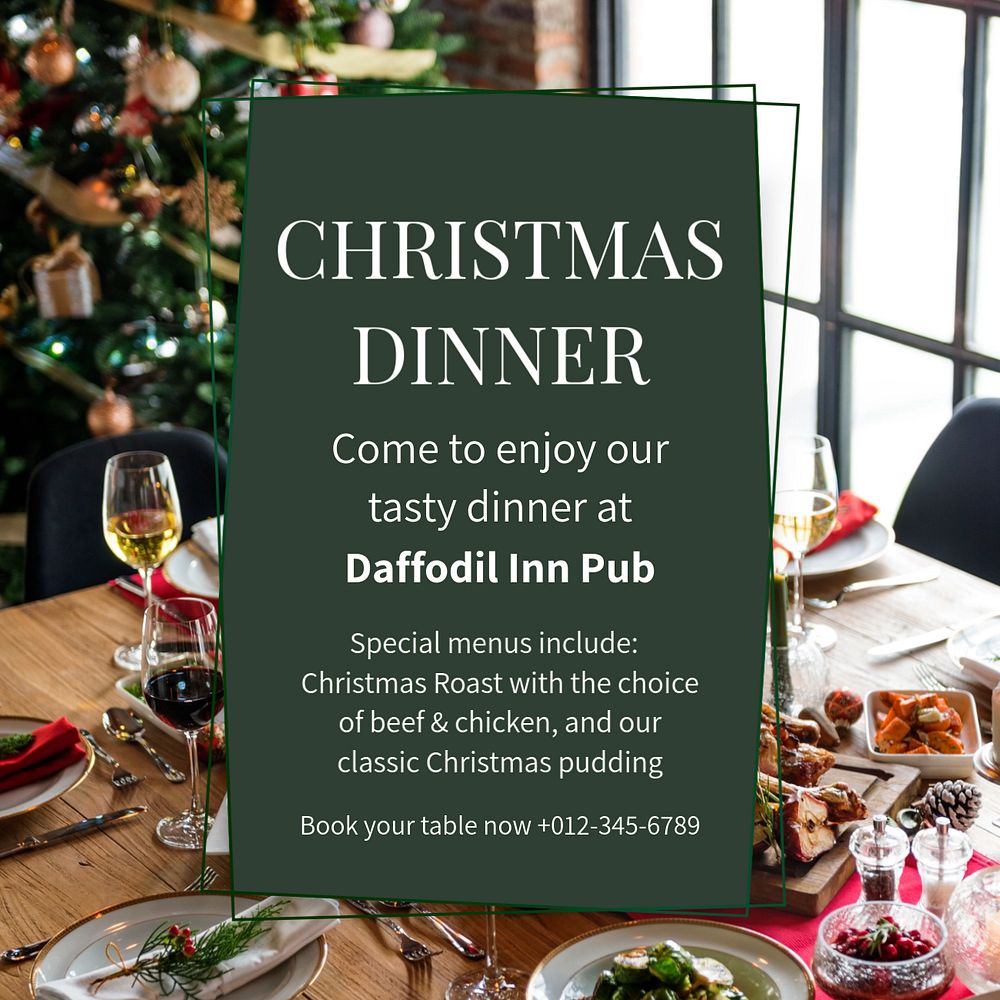 Christmas dinner party Instagram post template, editable text