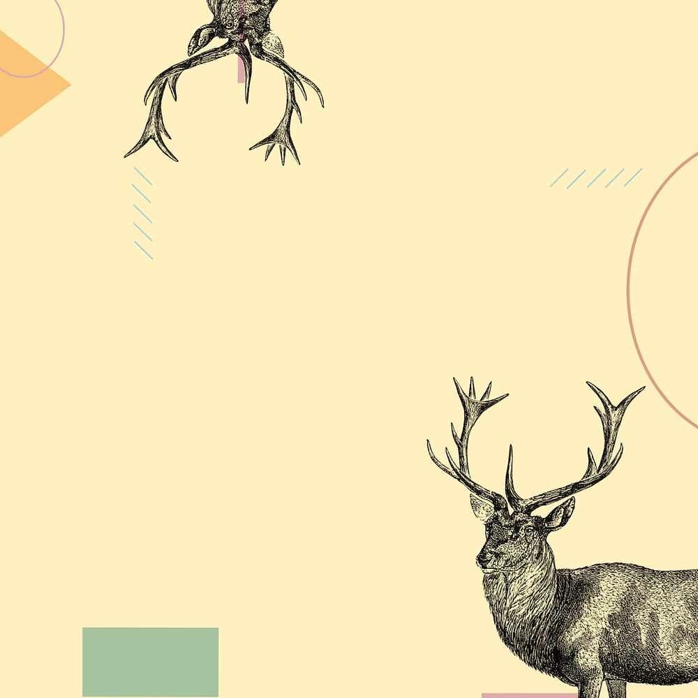 Yellow geometric background, editable stag deer border