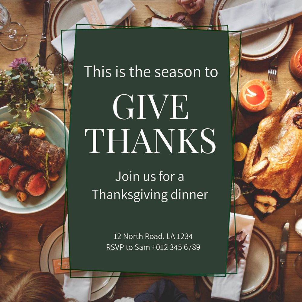 Thanksgiving dinner  Instagram post template, editable text