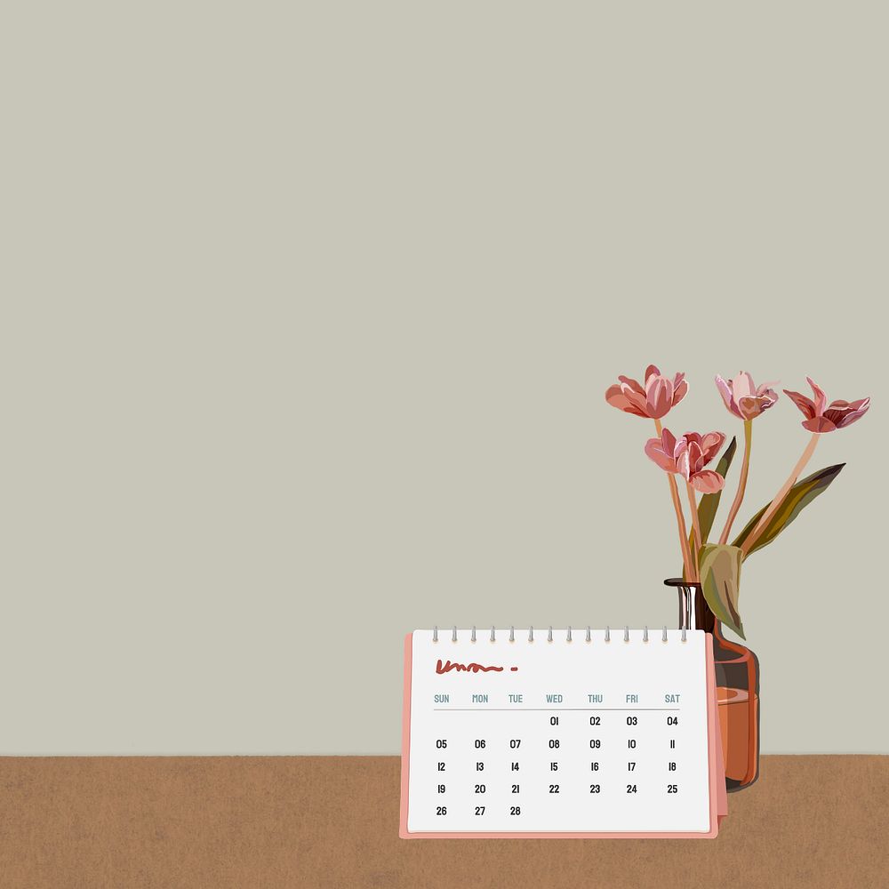 Desk calendar, editable feminine illustration design