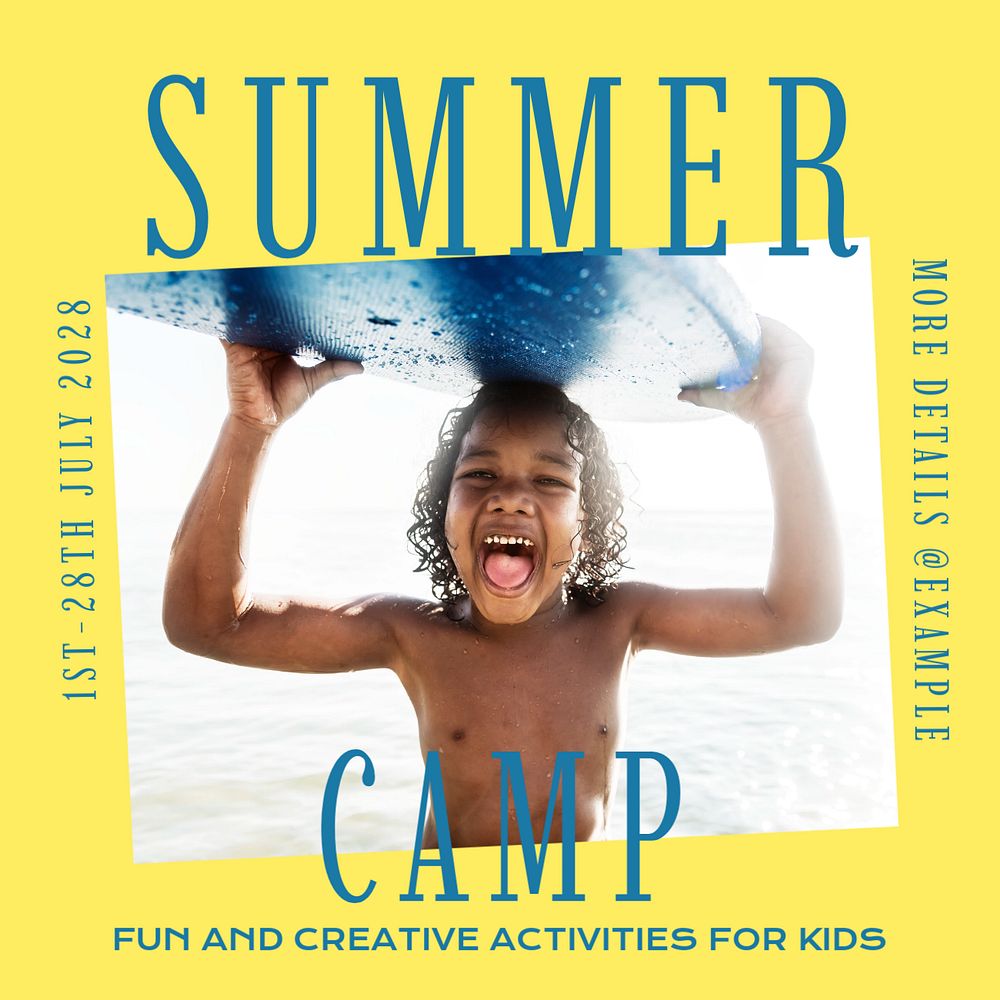 Summer camp Instagram post template, editable text