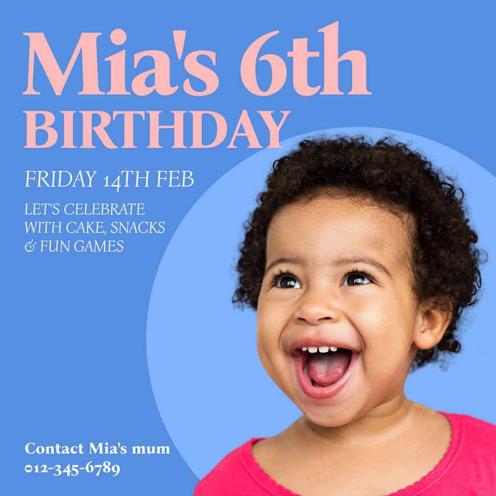 Kids birthday Instagram post template, editable text