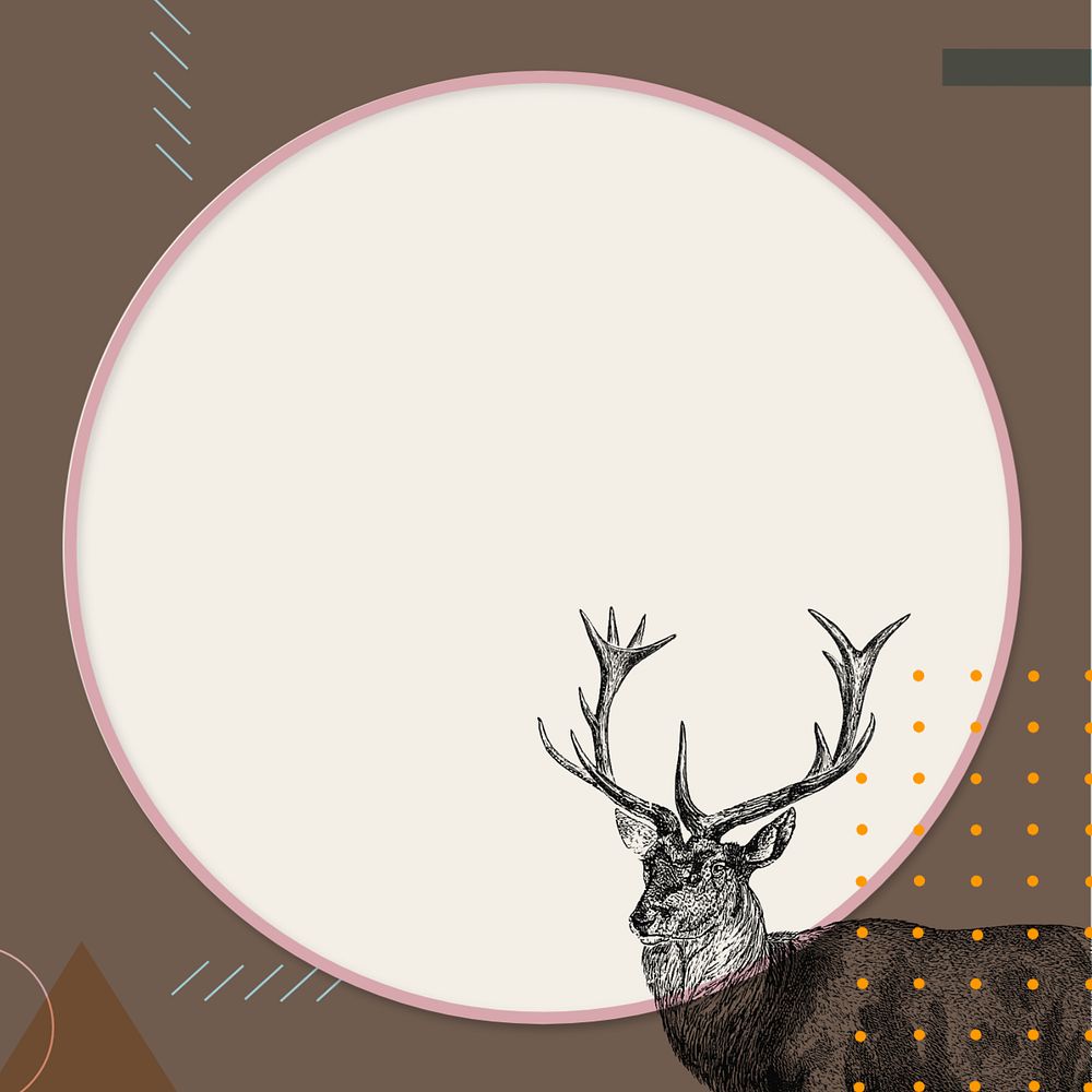 Brown circle frame background, editable vintage stag deer illustration