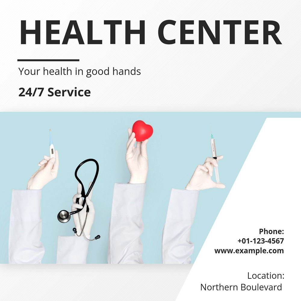 Health center Instagram post template, editable text