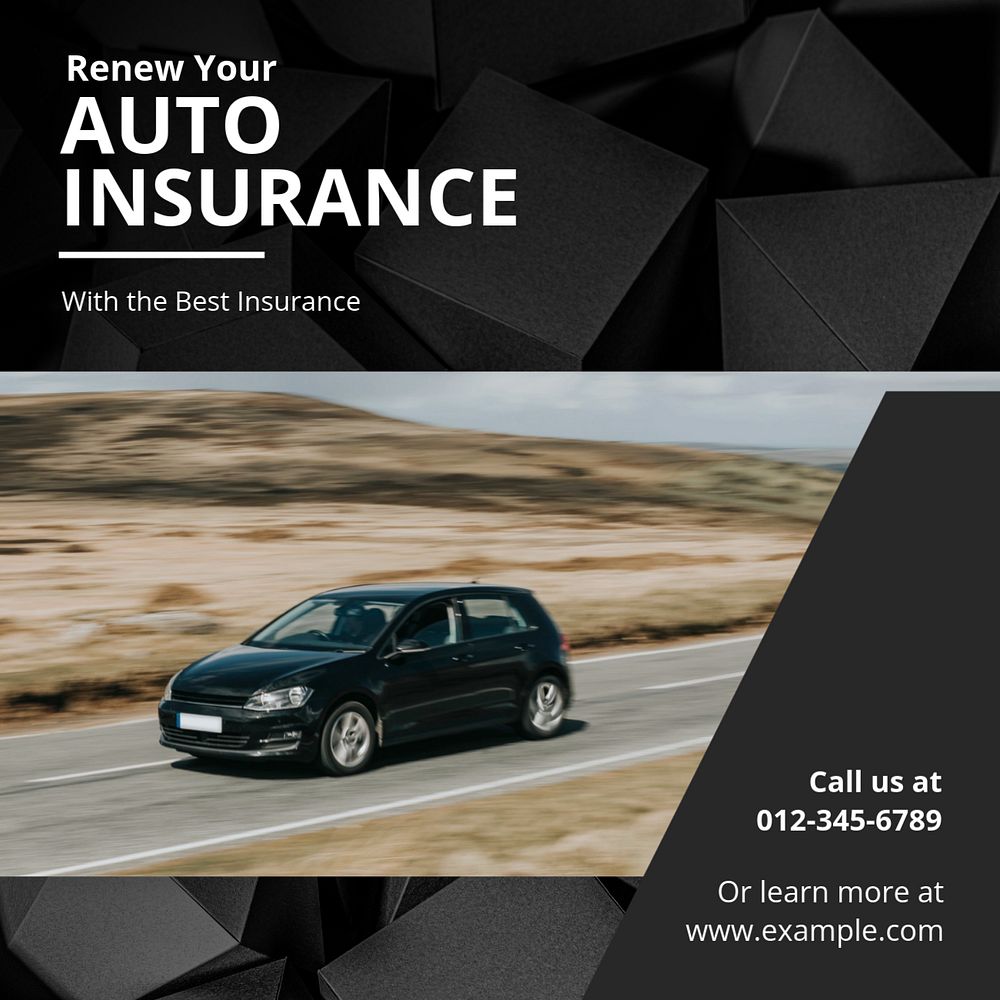 Auto insurance Instagram post template, editable text