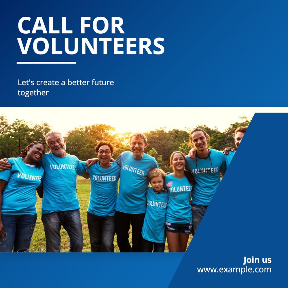 Call for volunteers Instagram post template, editable text