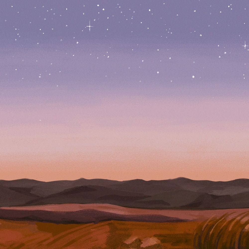 Editable desert night landscape, painting illustration