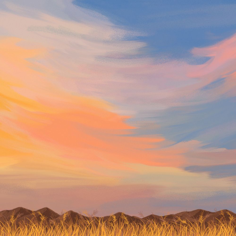 Editable sunset field, painting illustration