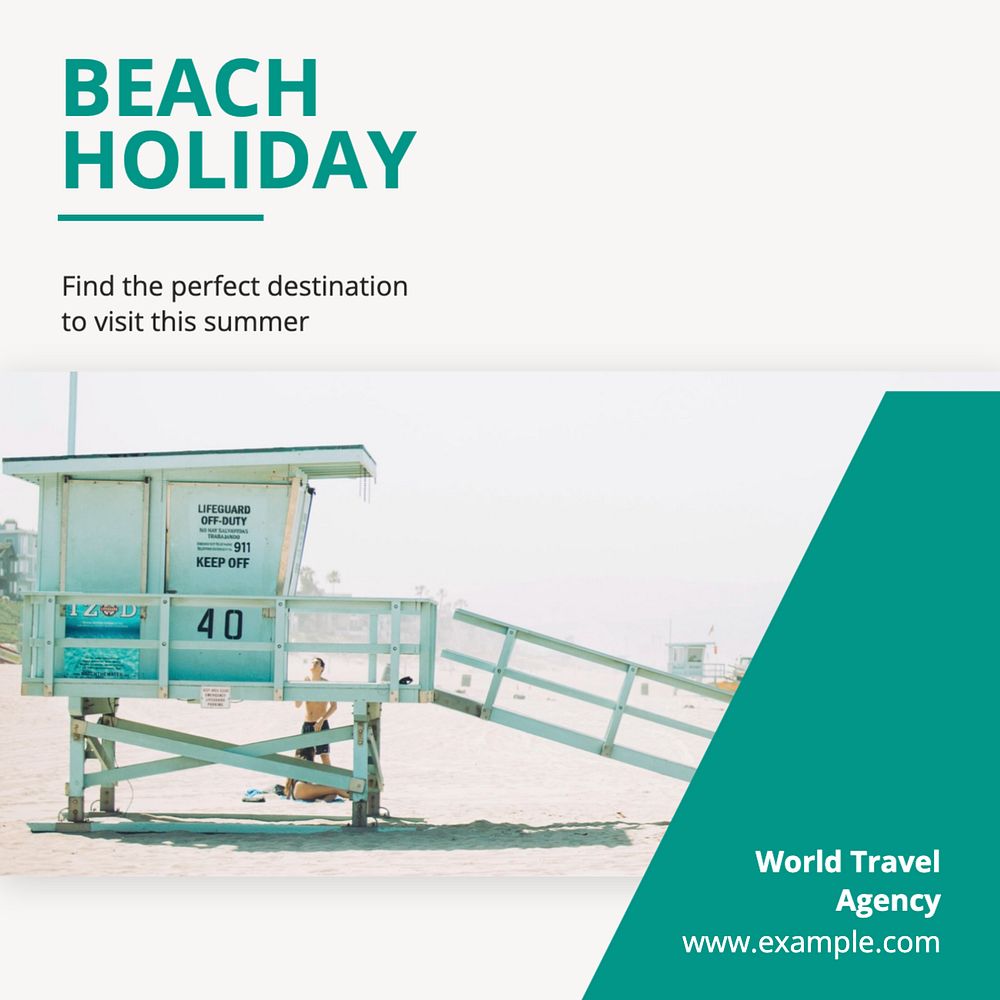 Beach holiday Instagram post template, editable text