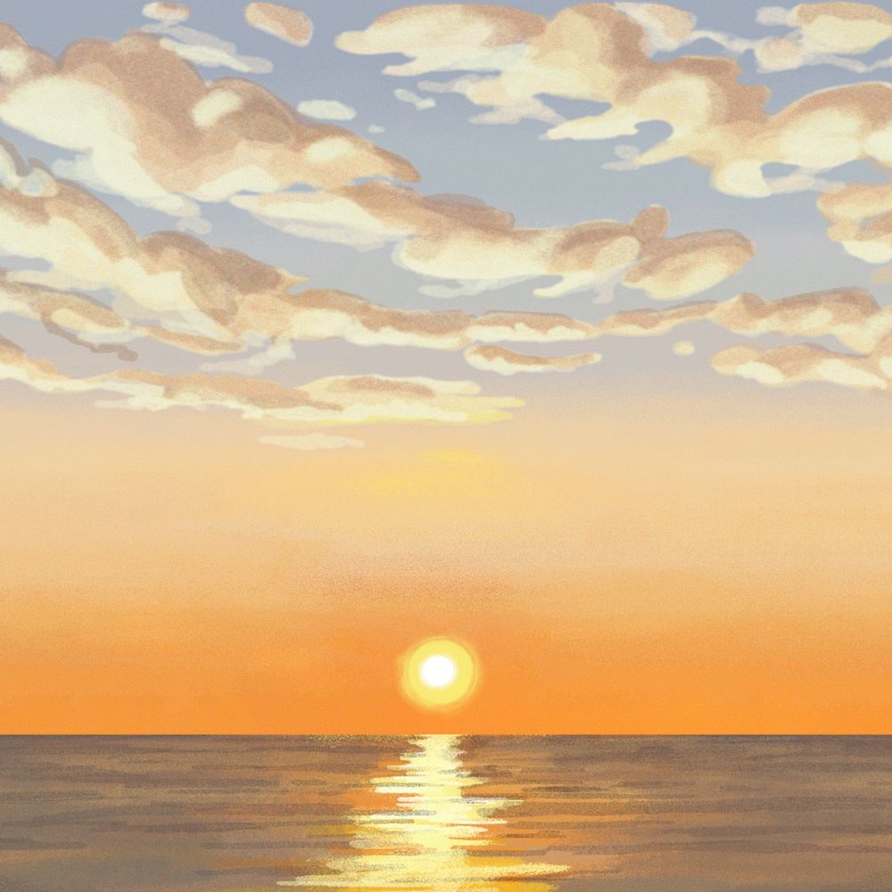 Editable sunset sea, painting illustration