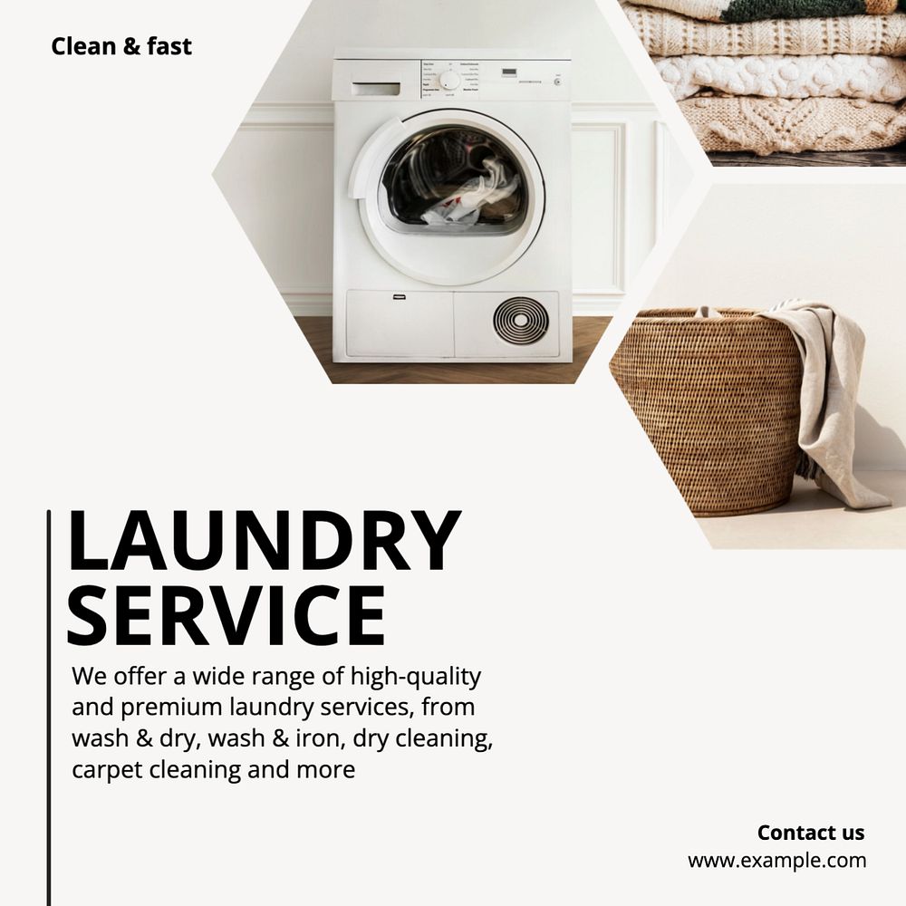 Laundry service Instagram post template, editable text