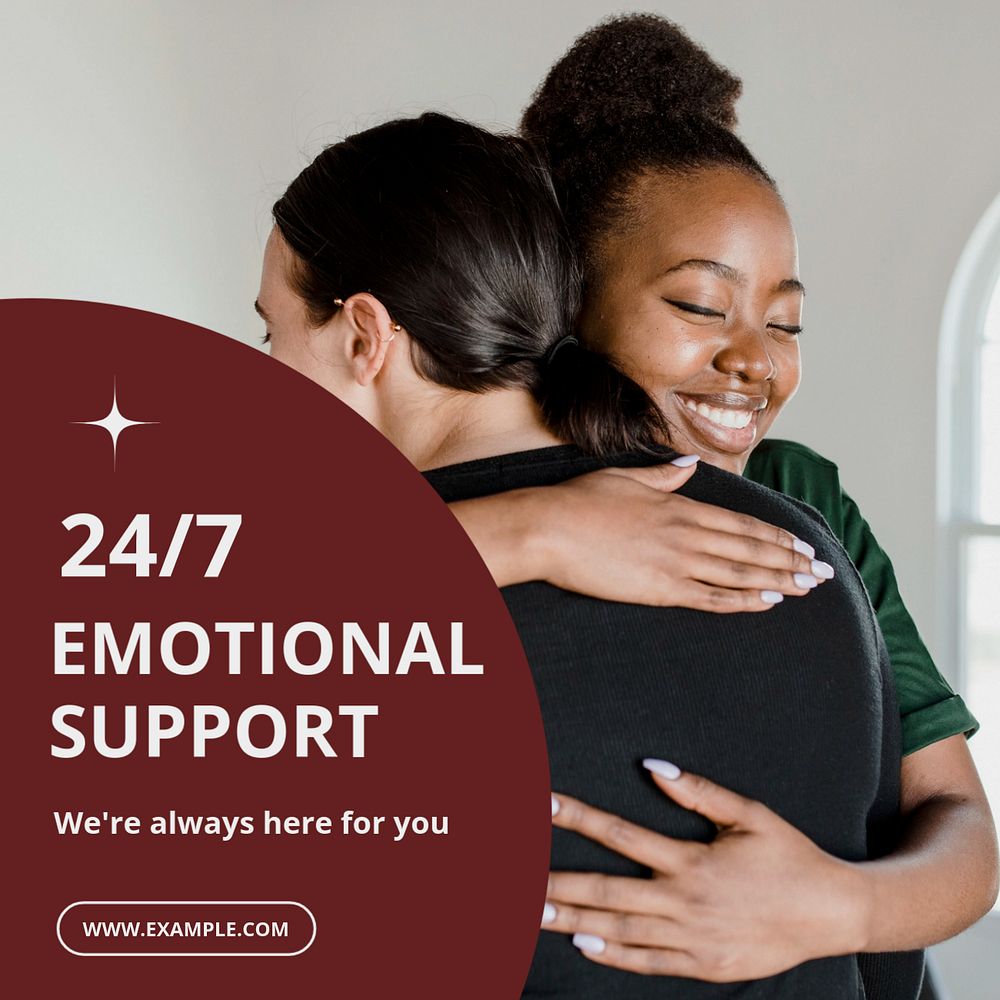 24/7 emotional support Instagram post template, editable text