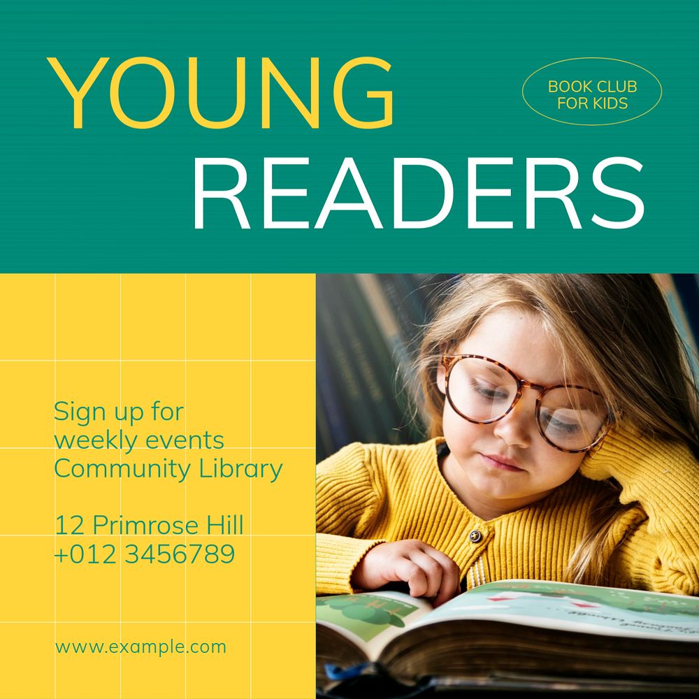 Young readers Instagram post template, editable text