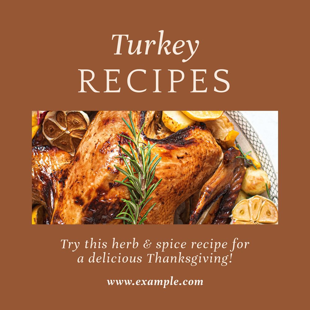 Turkey recipe Instagram post template, editable text