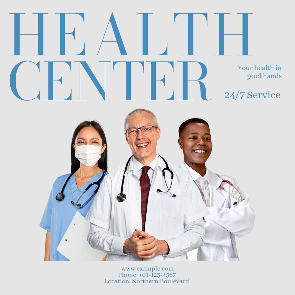 Health center Instagram post template, editable text