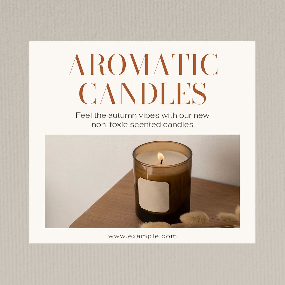 Home candles Instagram post template, editable text