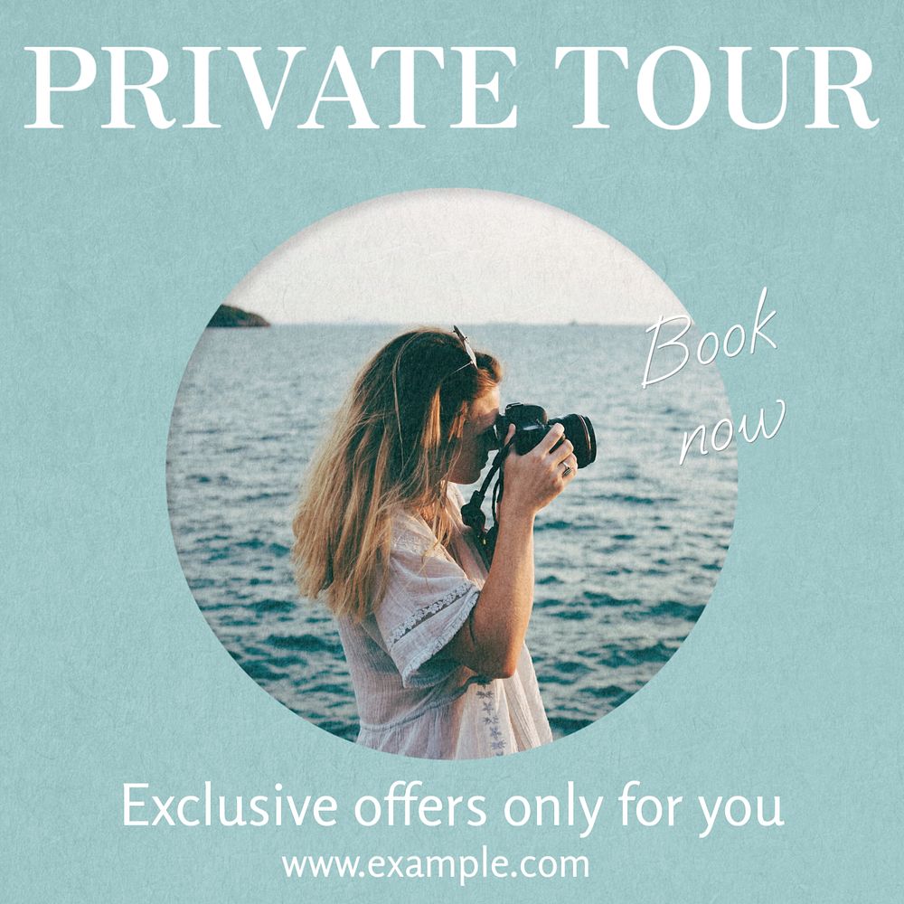 Private tour Instagram post template, editable text