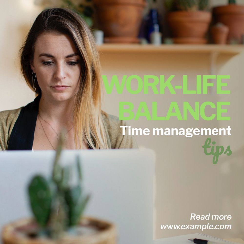 Work-life balance Instagram post template, editable text