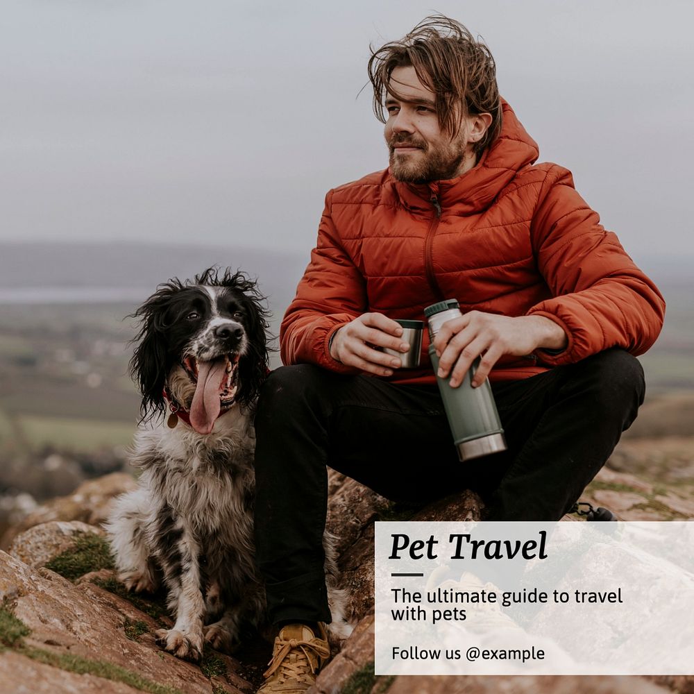 Pet travel Instagram post template, editable text