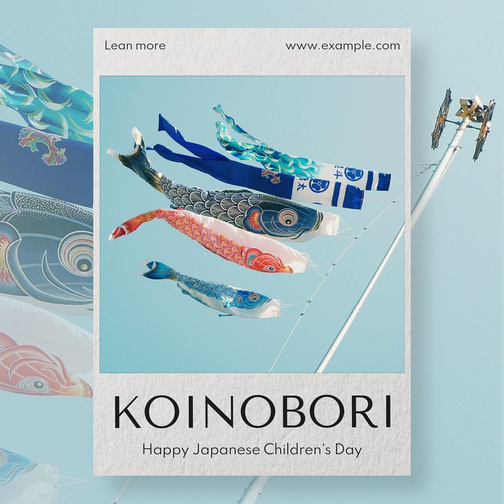 Koinobori, children's day Instagram post template, editable text