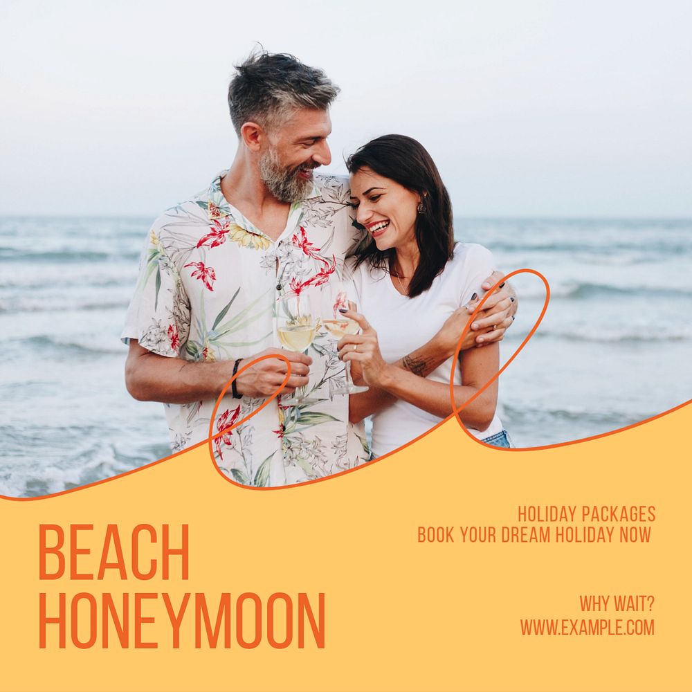 Beach honeymoon holiday Instagram post template, editable text