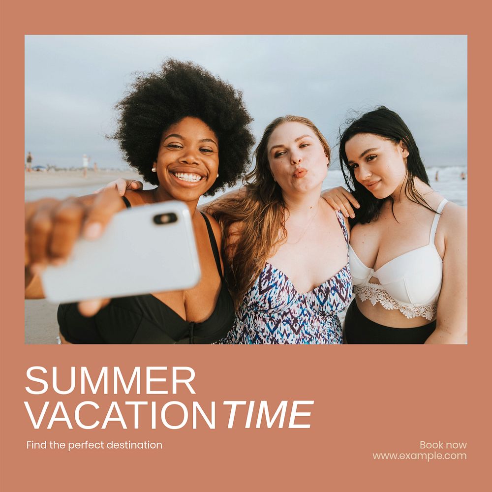 Summer vacation time Instagram post template, editable text