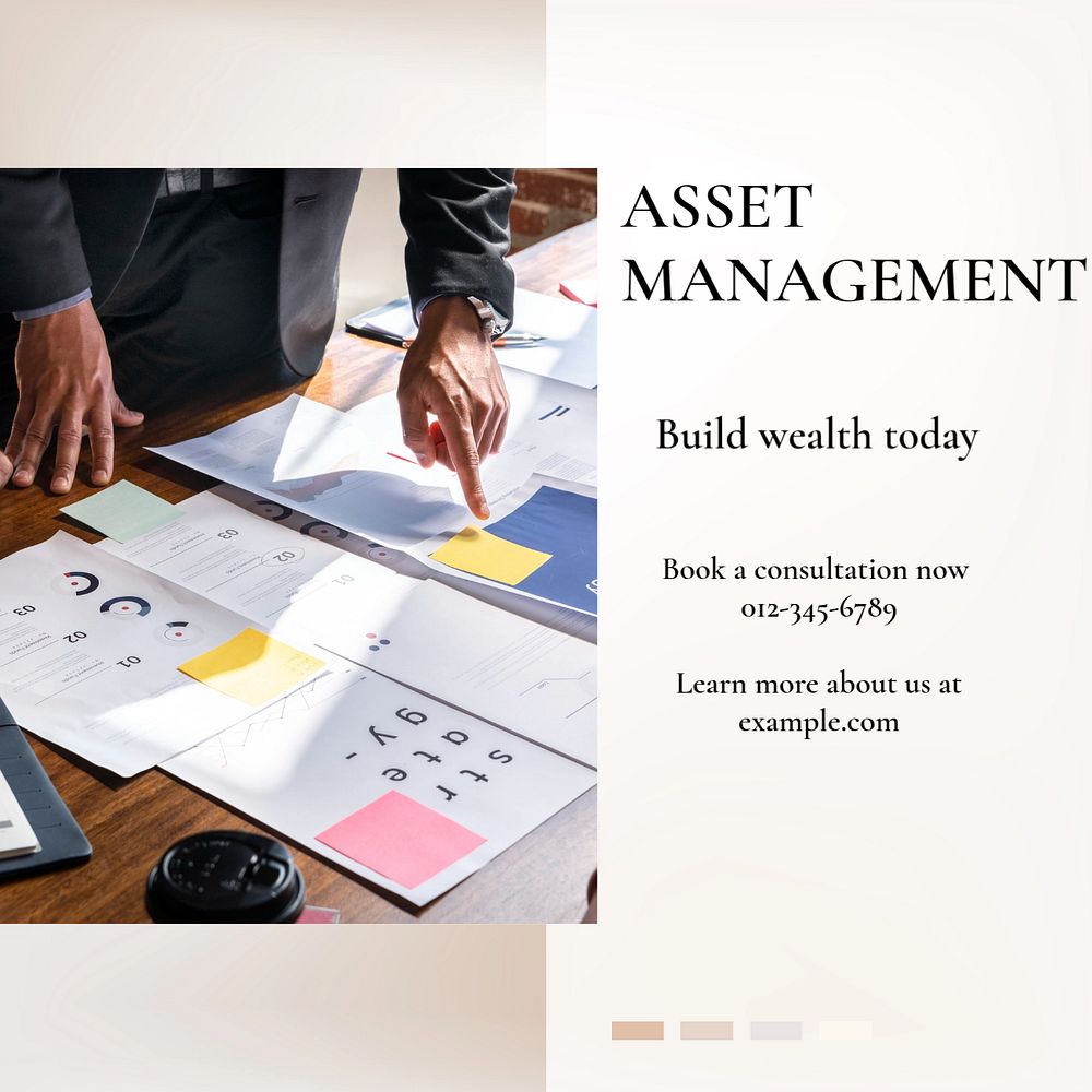 Asset management Instagram post template, editable text