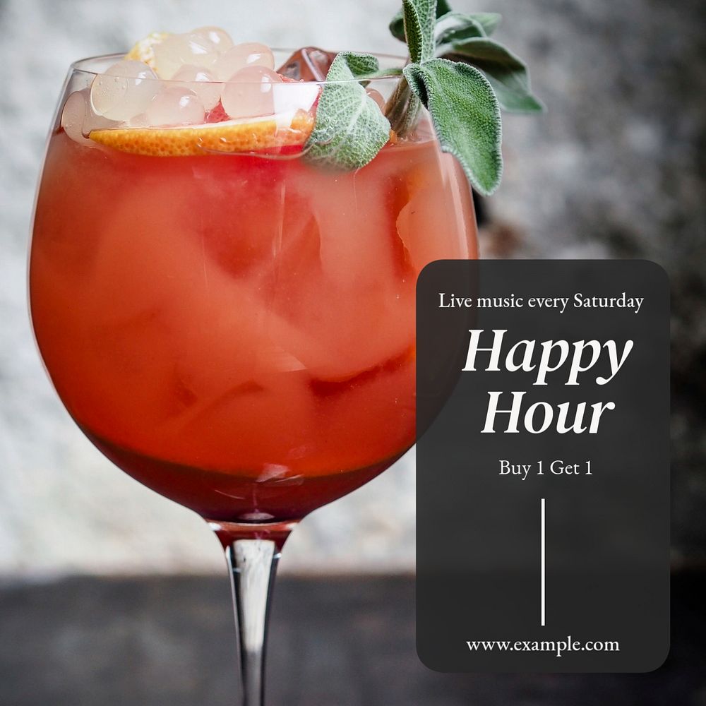 Happy hour Instagram post template, editable text