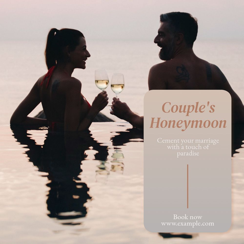 Couple's honeymoon Instagram post template, editable text