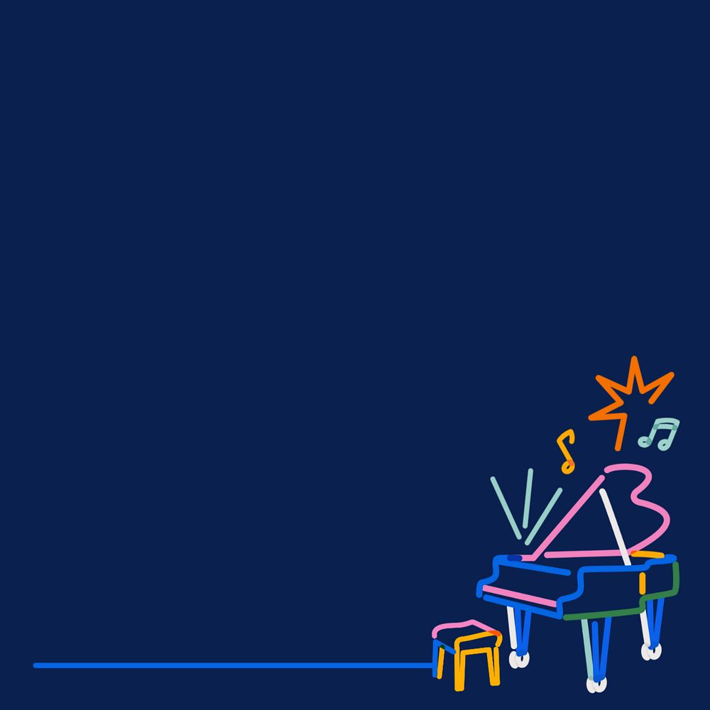 Piano border, neon doodle line art, editable design