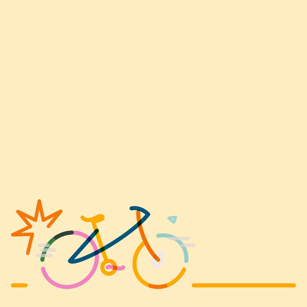 Bicycle border, colorful doodle line art, editable design