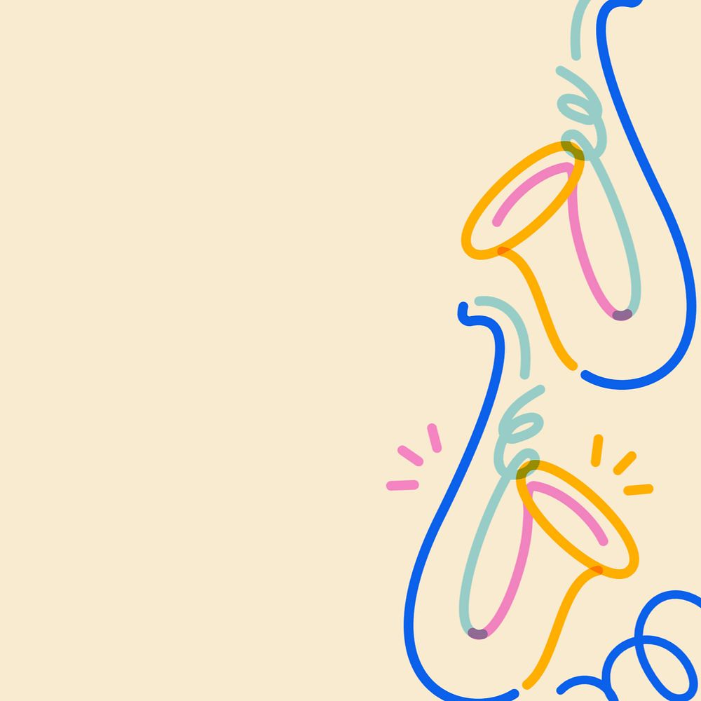 Saxophones border, colorful doodle line art, editable design