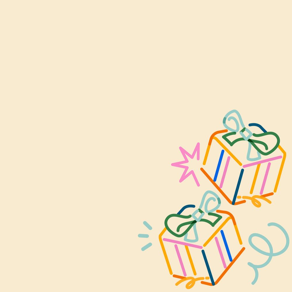 Gifts, colorful doodle line art, editable design