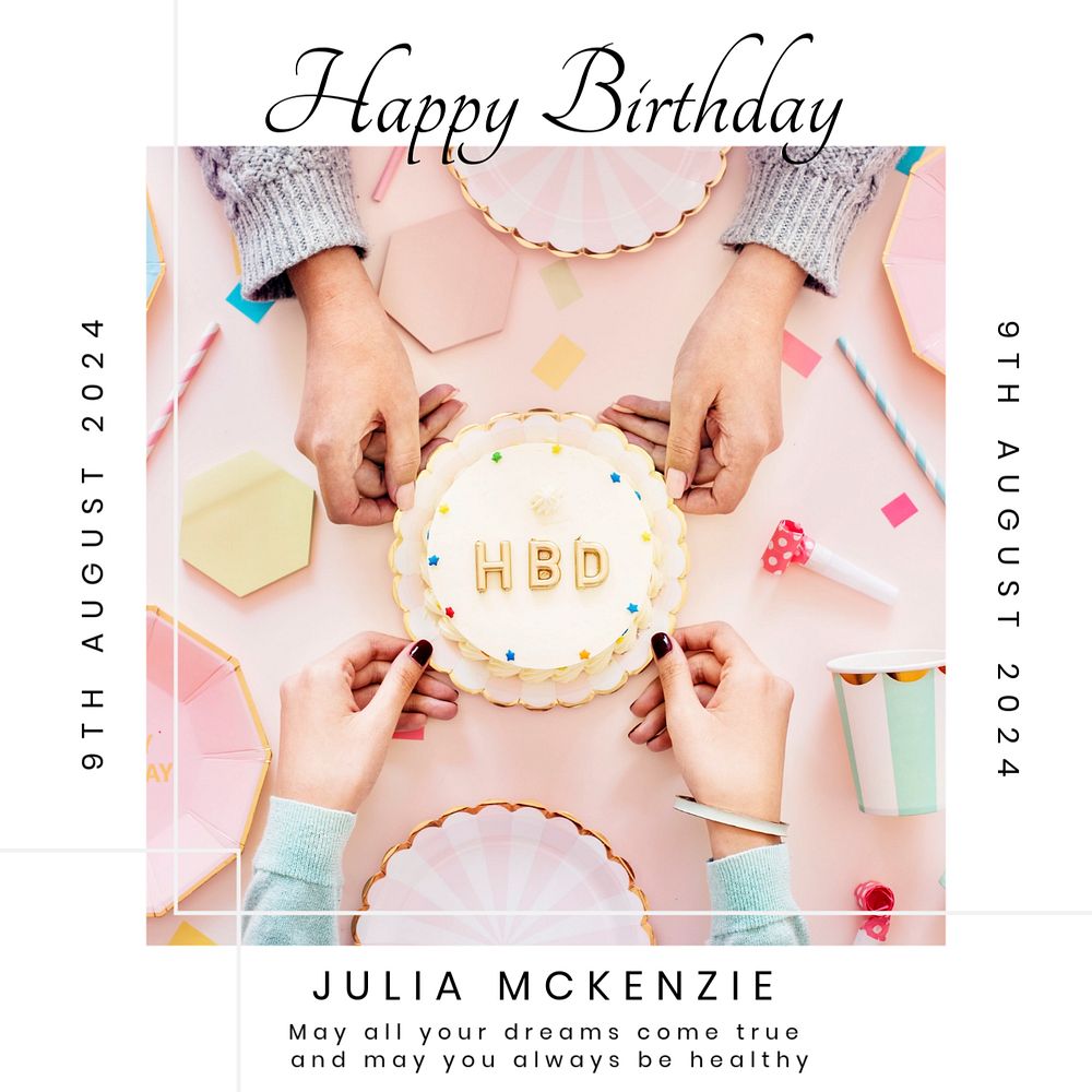 Happy birthday Instagram post template, editable text