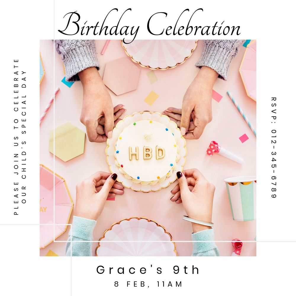 Birthday celebration Instagram post template, editable text