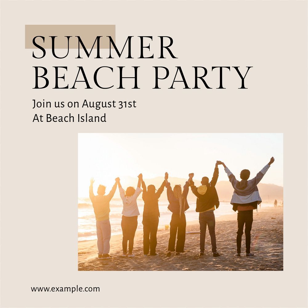 Beach party Instagram post template, editable text